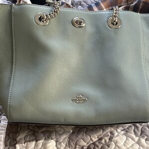 Coach Teal Tote with Silver Details